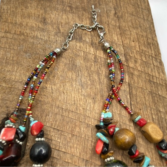 Boho Eclectic Beaded Multicolored Multi-Strand Necklace - Picture 3 of 5